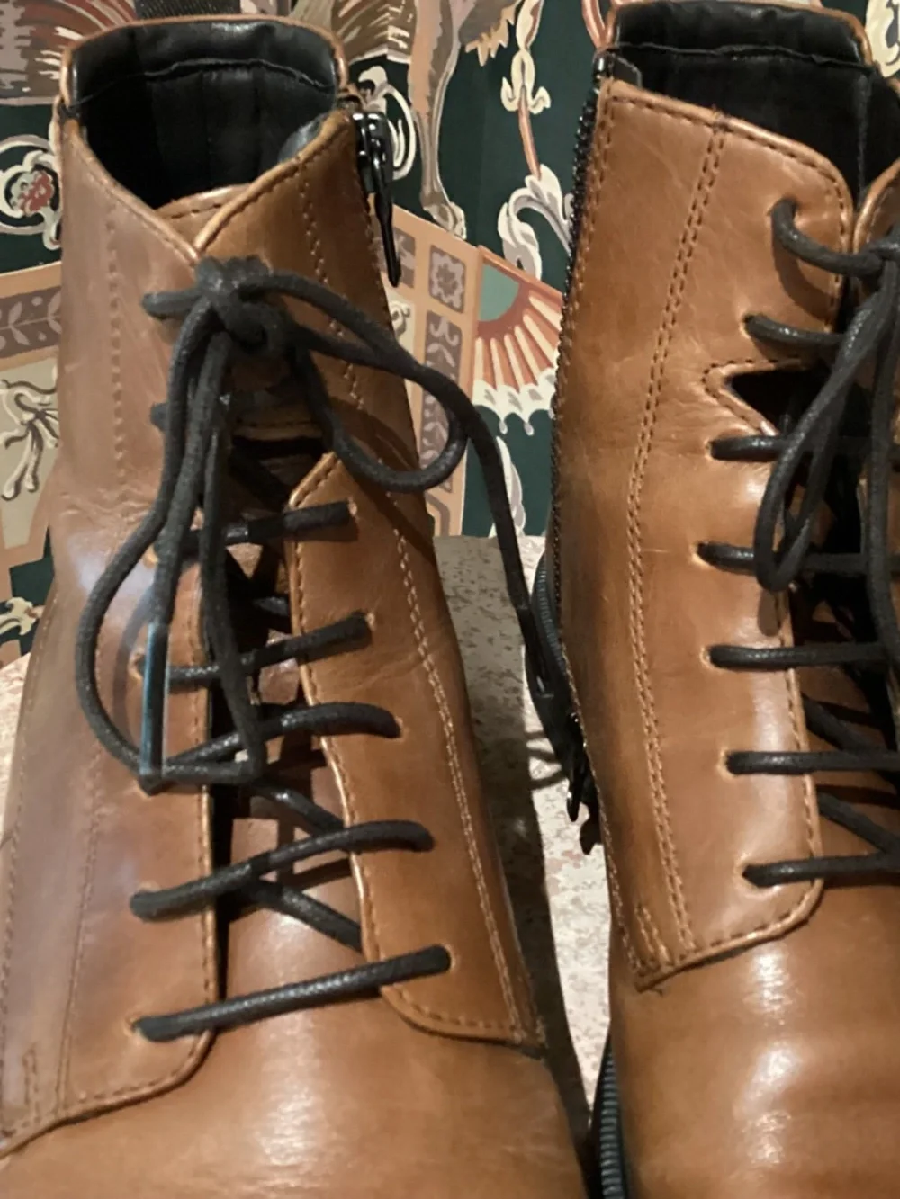 GEOX MEN’S LEATHER LACE-UP BOOT/ZIP SIDE ENTRY - BROWN - SIZE 42EU